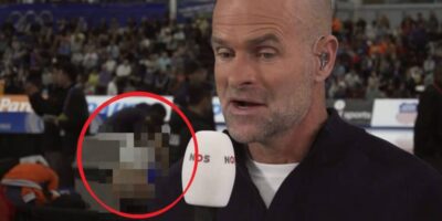 Live-moment achter Erben Wennemars gaat mis: schaatsster kleedt zich nét iets te enthousiast om