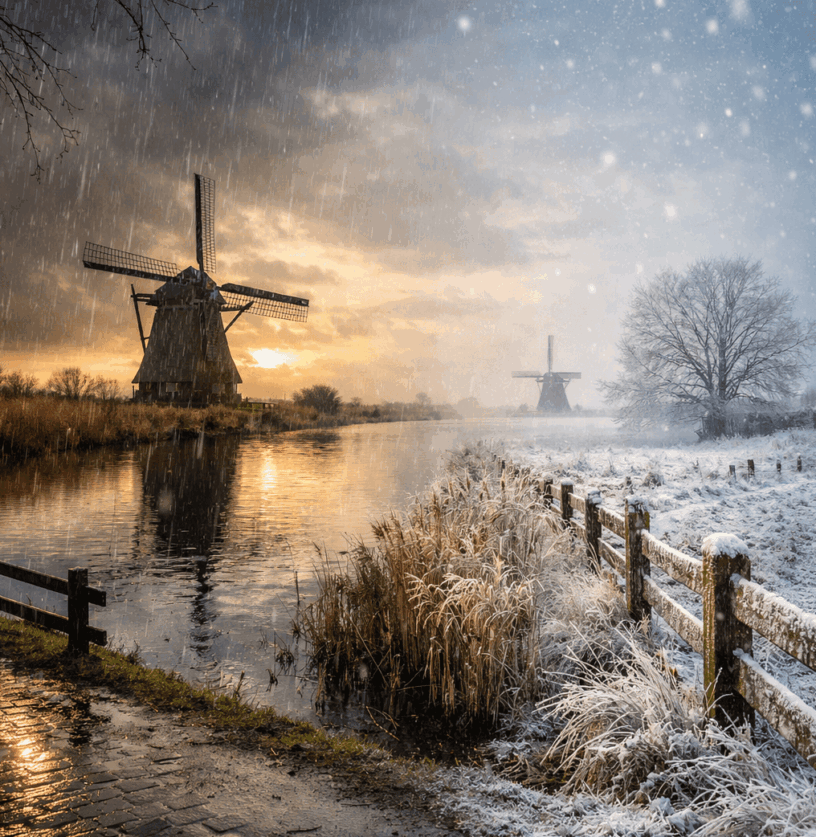 Eerst veel regen en wind daarna kouder weer en zet de vorst in