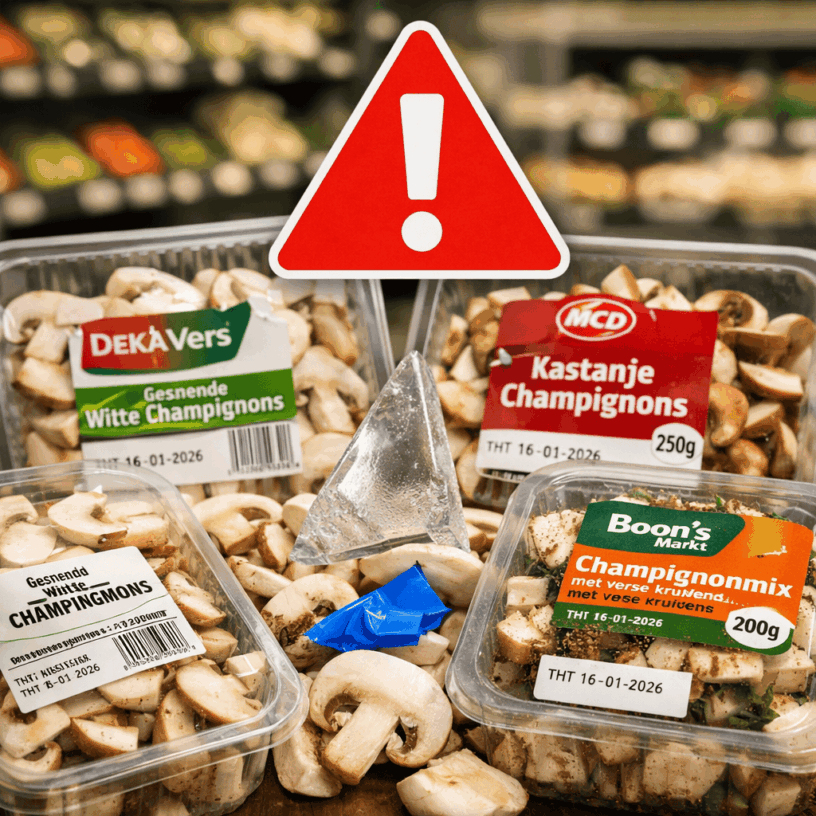 Terugroepactie: Stukken glas en plastic gevonden in bakjes champignons